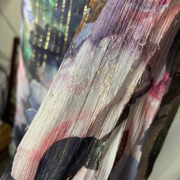 Badgley Mischka Purple Gold Pinstripe Silk Blouse (2) - Picture 5 of 8